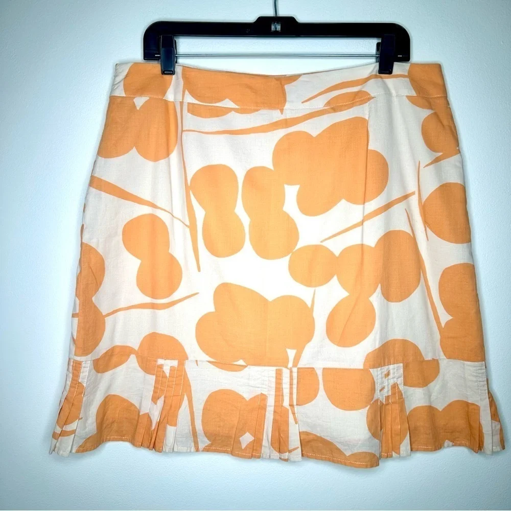 Anthropologie Elevenses Orange White Mini Skirt with Pleats Size 14